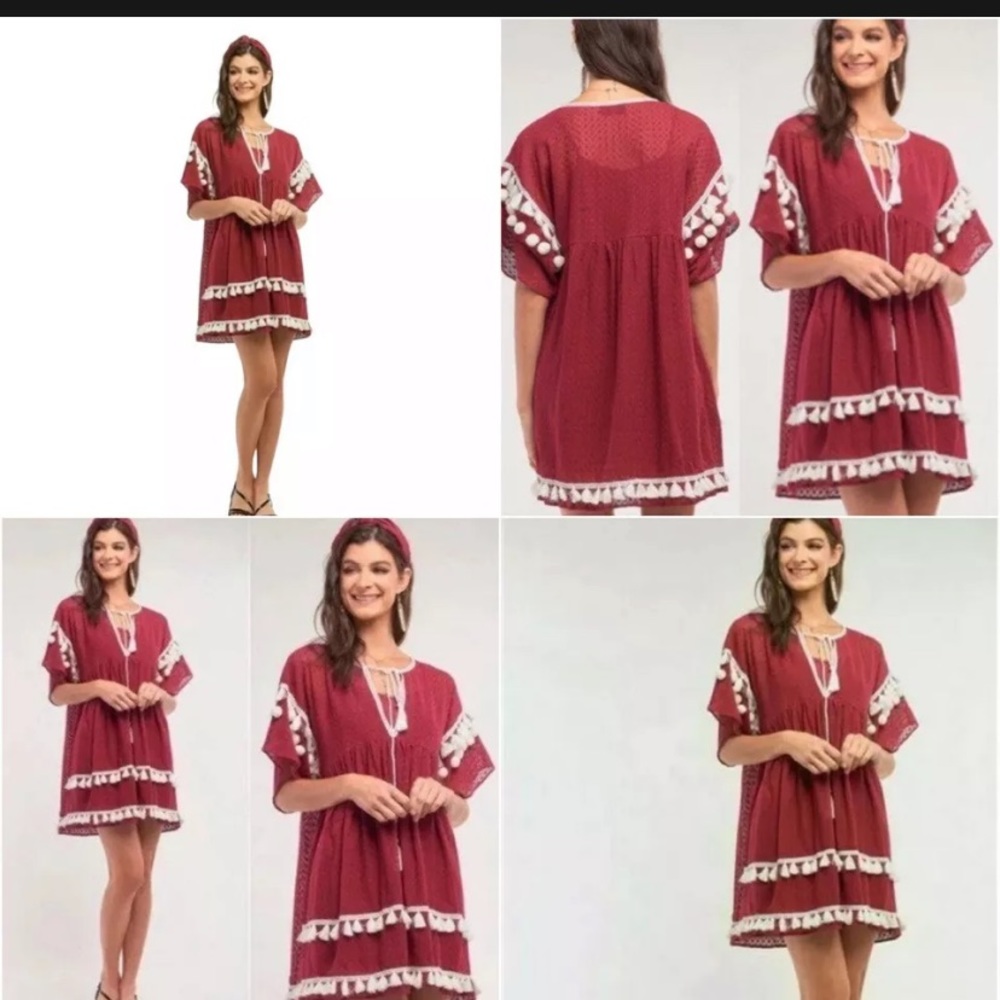 NWT SugarLips Burgundy Pom Pom Mini Dress